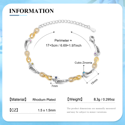 5 Names Personalised Birthstone Bracelet – Infinity Family Foot Charm Jewellery | Jessemade