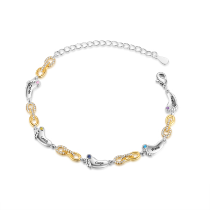 5 Names Personalised Birthstone Bracelet – Infinity Family Foot Charm
