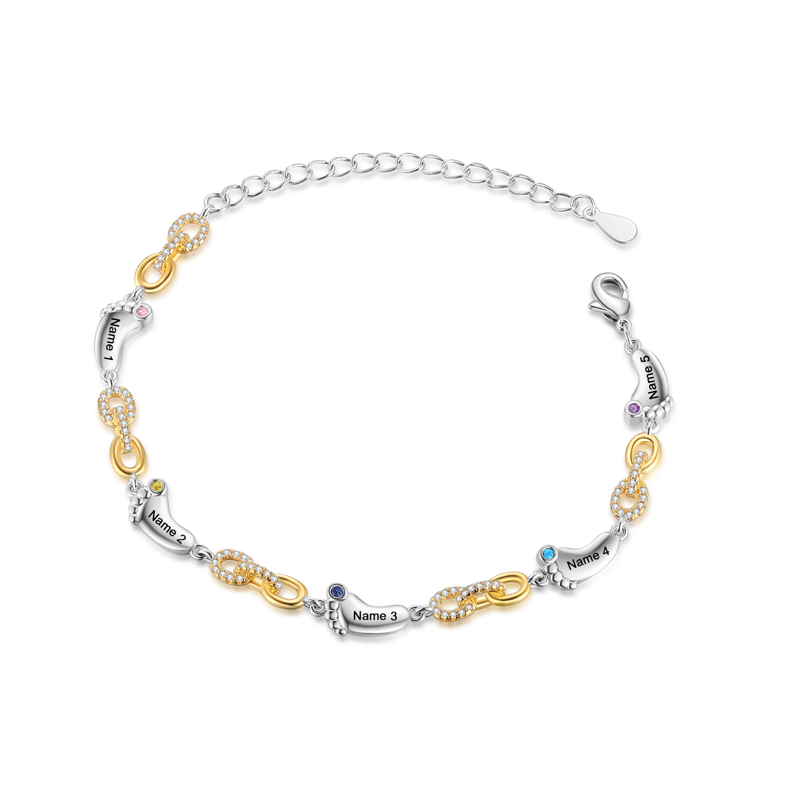 5 Names Personalised Birthstone Bracelet – Infinity Family Foot Charm Jewellery | Jessemade