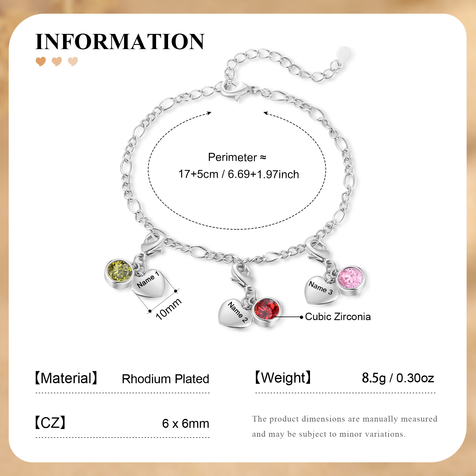 3 Names & 3 Birthstones - Personalised Birthstone Beautiful Bracelet Gift for Her