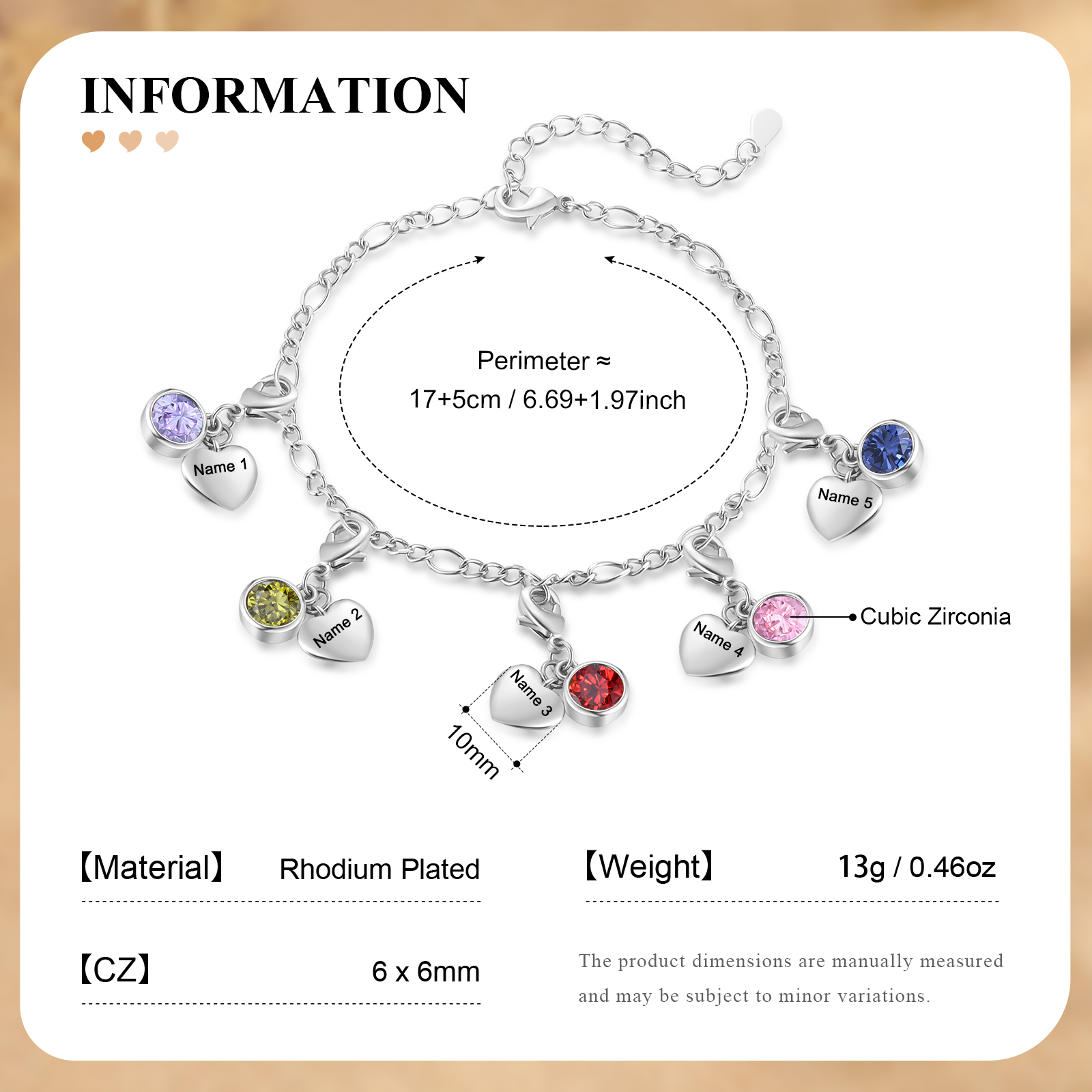 5 Names & 5 Birthstones - Personalised Birthstone Beautiful Bracelet Gift for Her