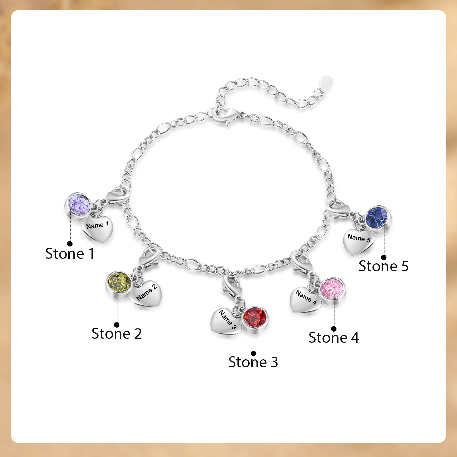 5 Names & 5 Birthstones - Personalised Birthstone Beautiful Bracelet Gift for Her