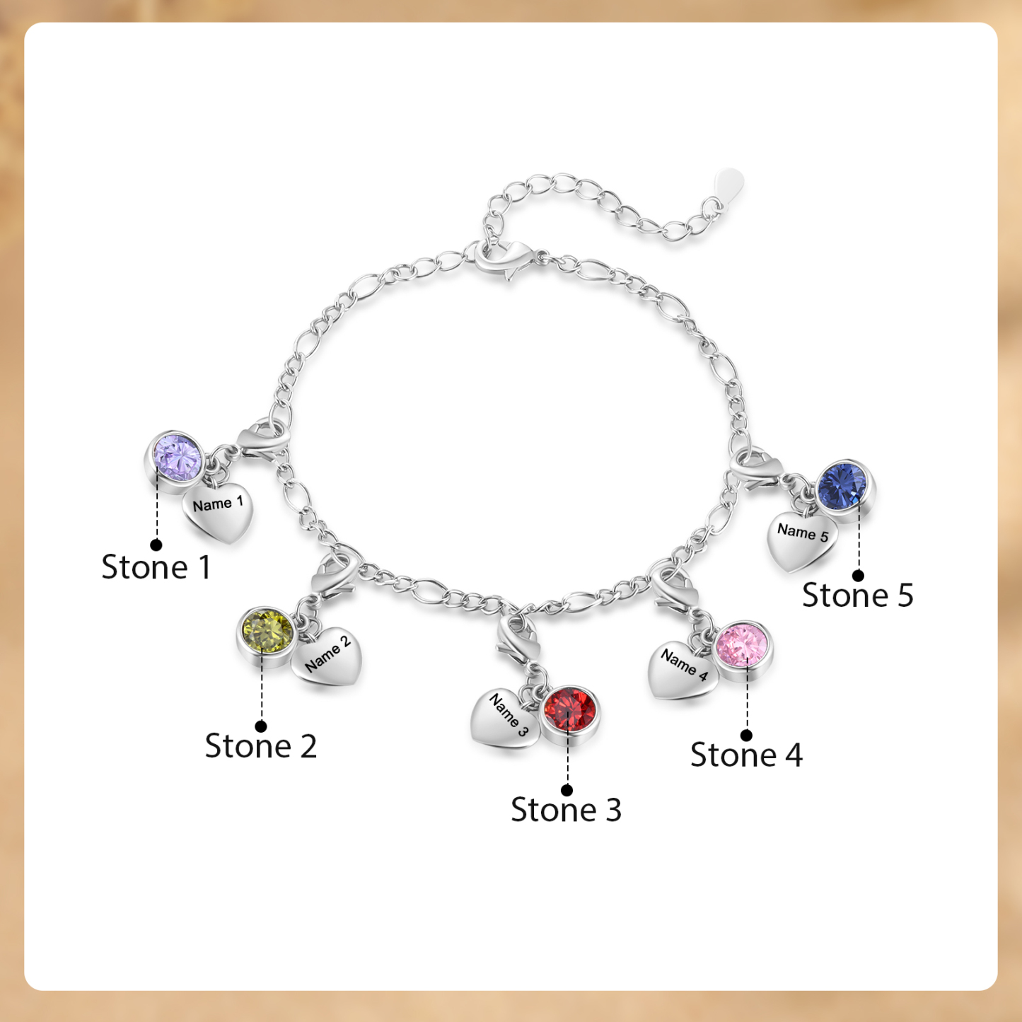 5 Names & 5 Birthstones - Personalised Birthstone Beautiful Bracelet Gift for Her