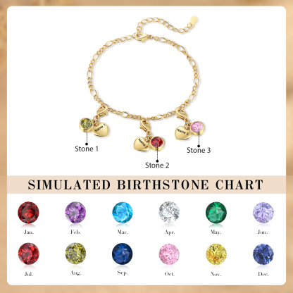 3 Names & 3 Birthstones - Personalised Birthstone Beautiful Bracelet Gift for Her