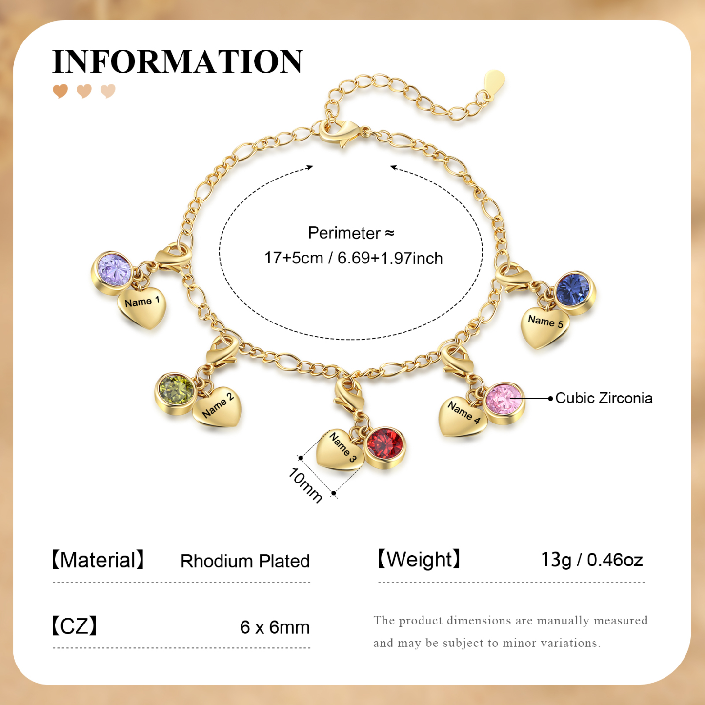 5 Names & 5 Birthstones - Personalised Birthstone Beautiful Bracelet Gift for Her