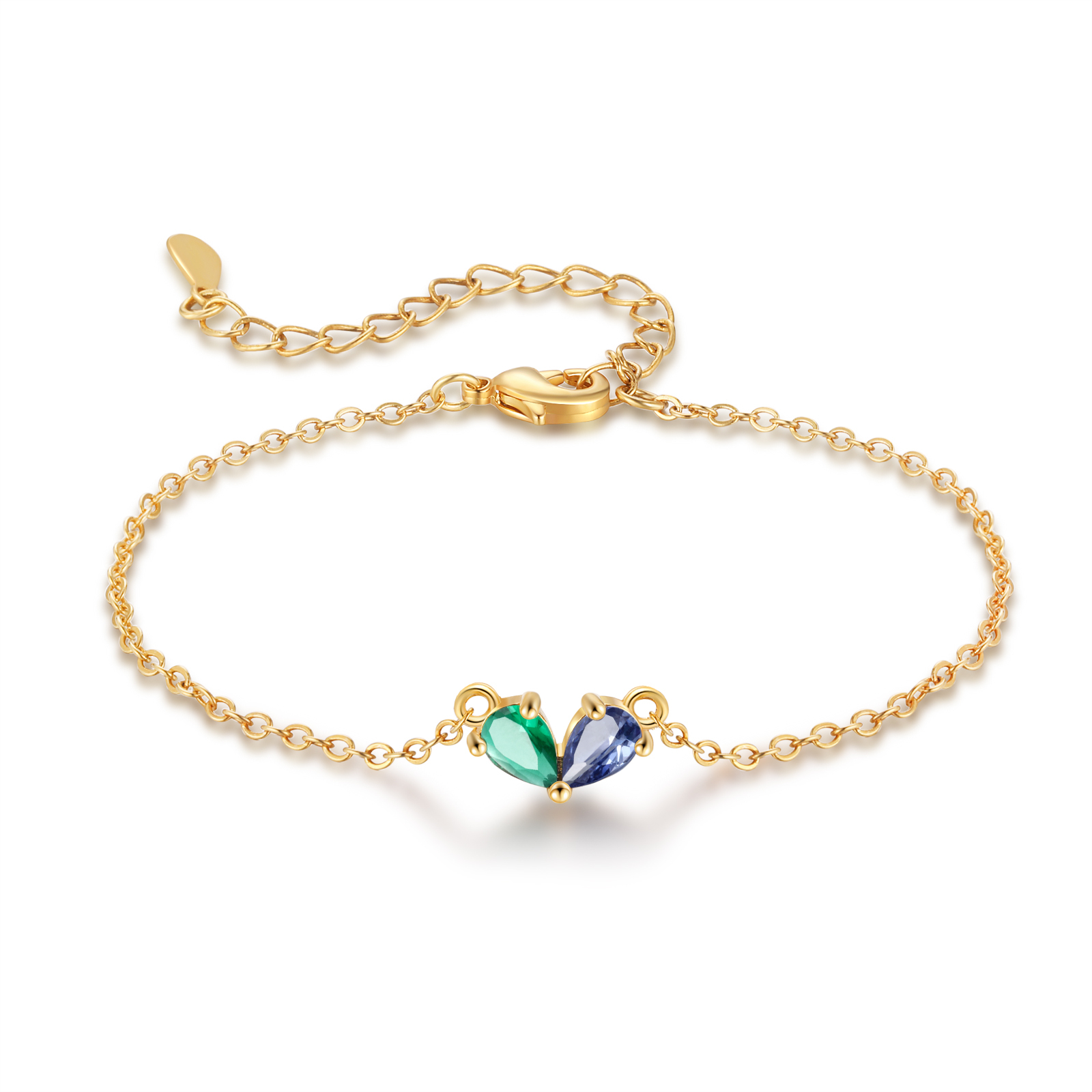 2 Birthstones Personalised Heart Bracelet – Custom Jewellery Gift for Mum | Jessemade