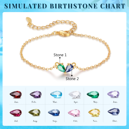 2 Birthstones Personalised Heart Bracelet – Custom Jewellery Gift for Mum | Jessemade