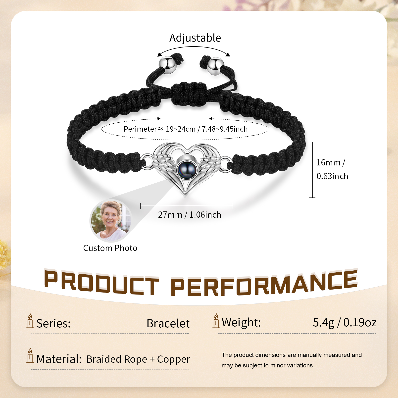 Personalised Photo Bracelet Customized Leather Adjustable Bracelet Gifts for Her Him