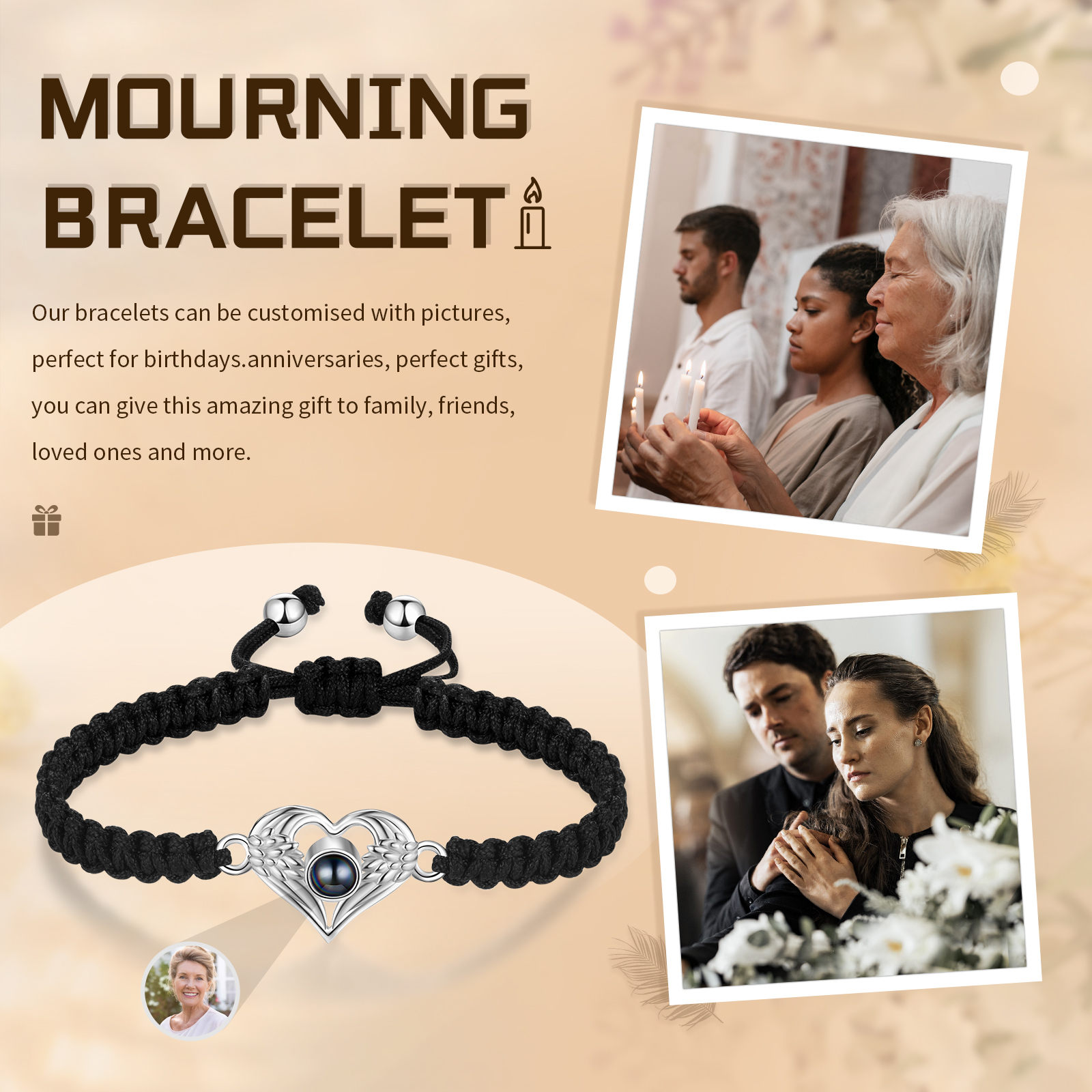 Personalised Photo Bracelet Customized Leather Adjustable Bracelet Gifts for Her Him