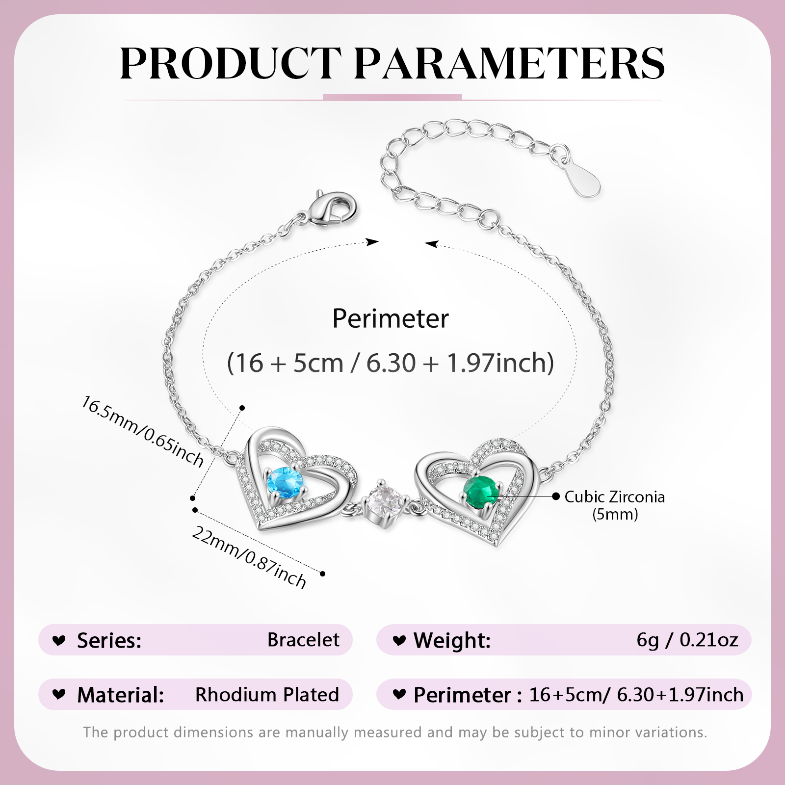 Personalised Bracelet With 2 Birthstones Heart Charm Bracelet Gift For Women | Jessemade