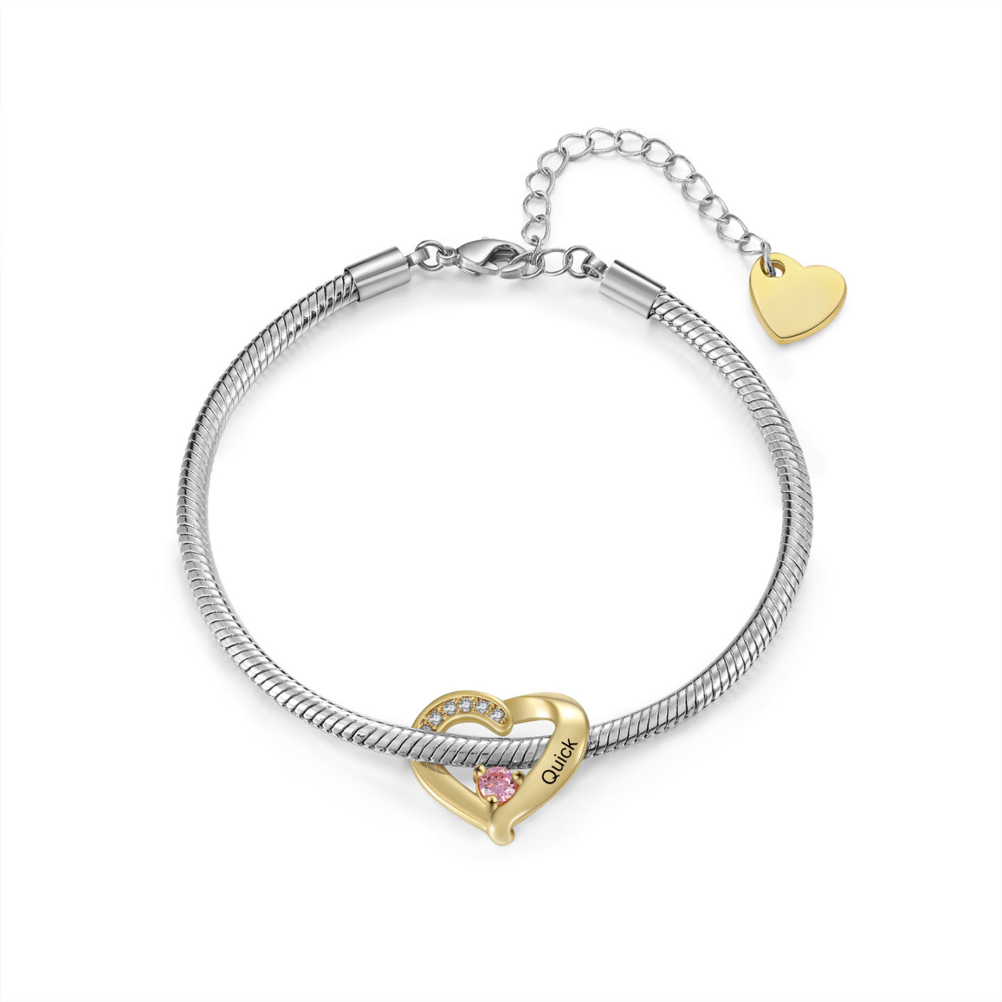 Personalised 1-5 Names Birthstone Heart Bracelet with Custom Name Charms | Jessemade