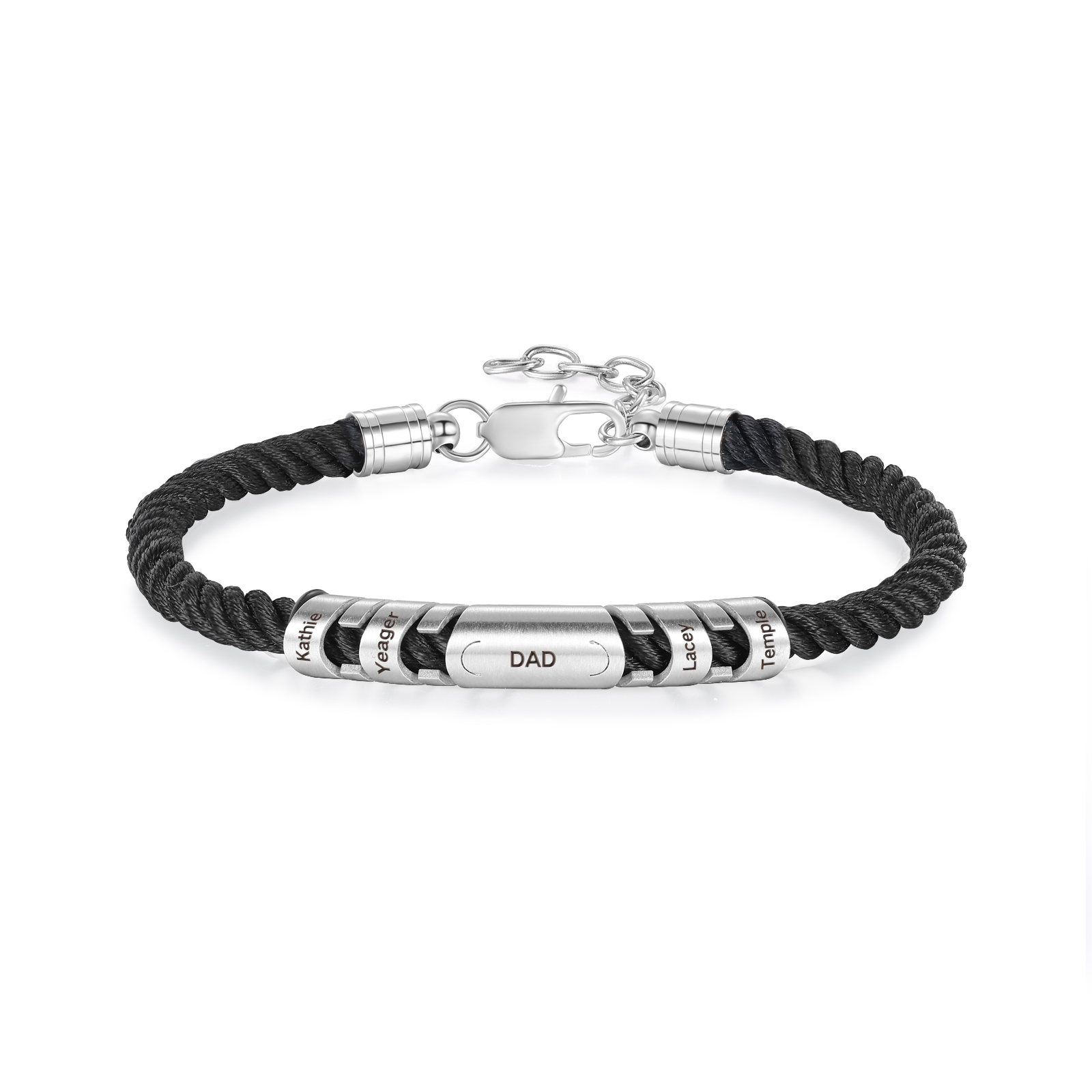 4 Names & 1 Text Personalised Men Adjustable Bracelet – Braided Rope & Stainless Steel Design | Jessemade