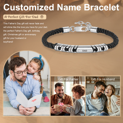 5 Names & 1 Text Personalised Men Adjustable Bracelet – Braided Rope & Stainless Steel Design | Jessemade