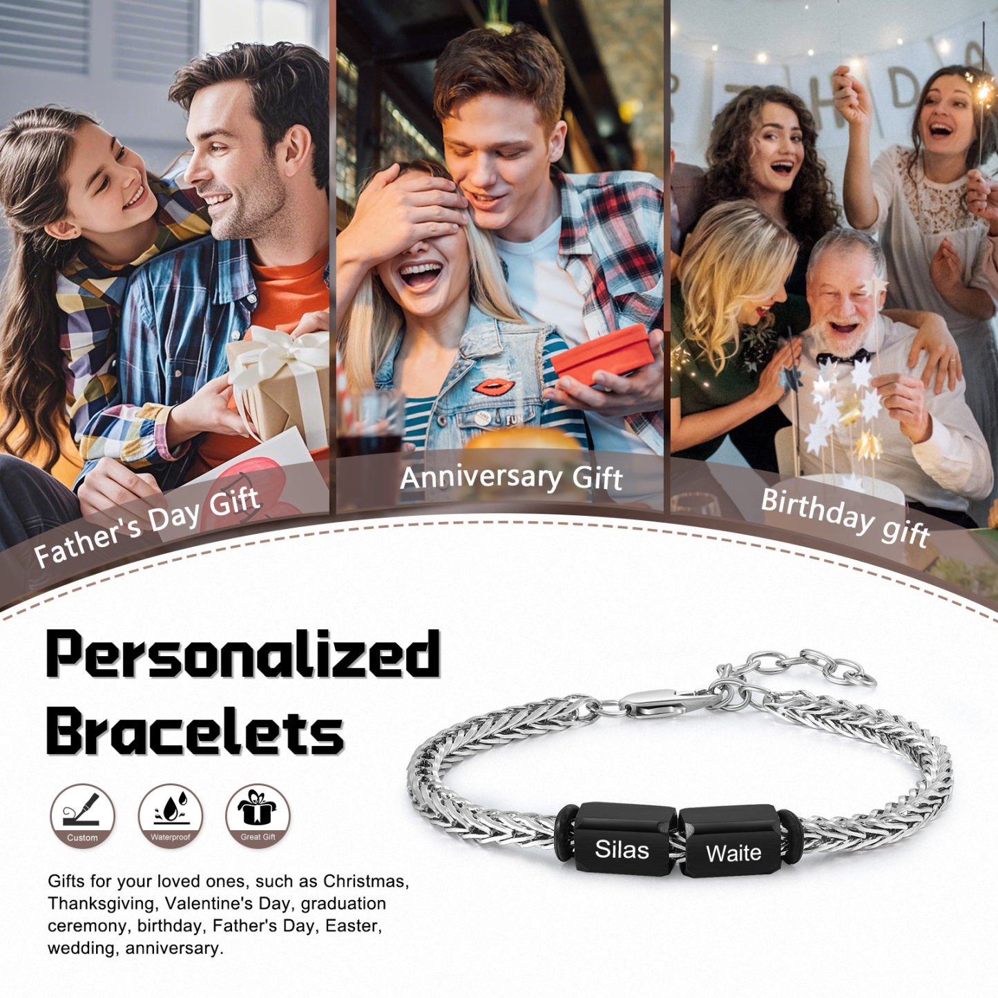 Custom Name Stainless Steel Bracelet for Men – Thoughtful Father’s Day Gift from Family | Jessemade