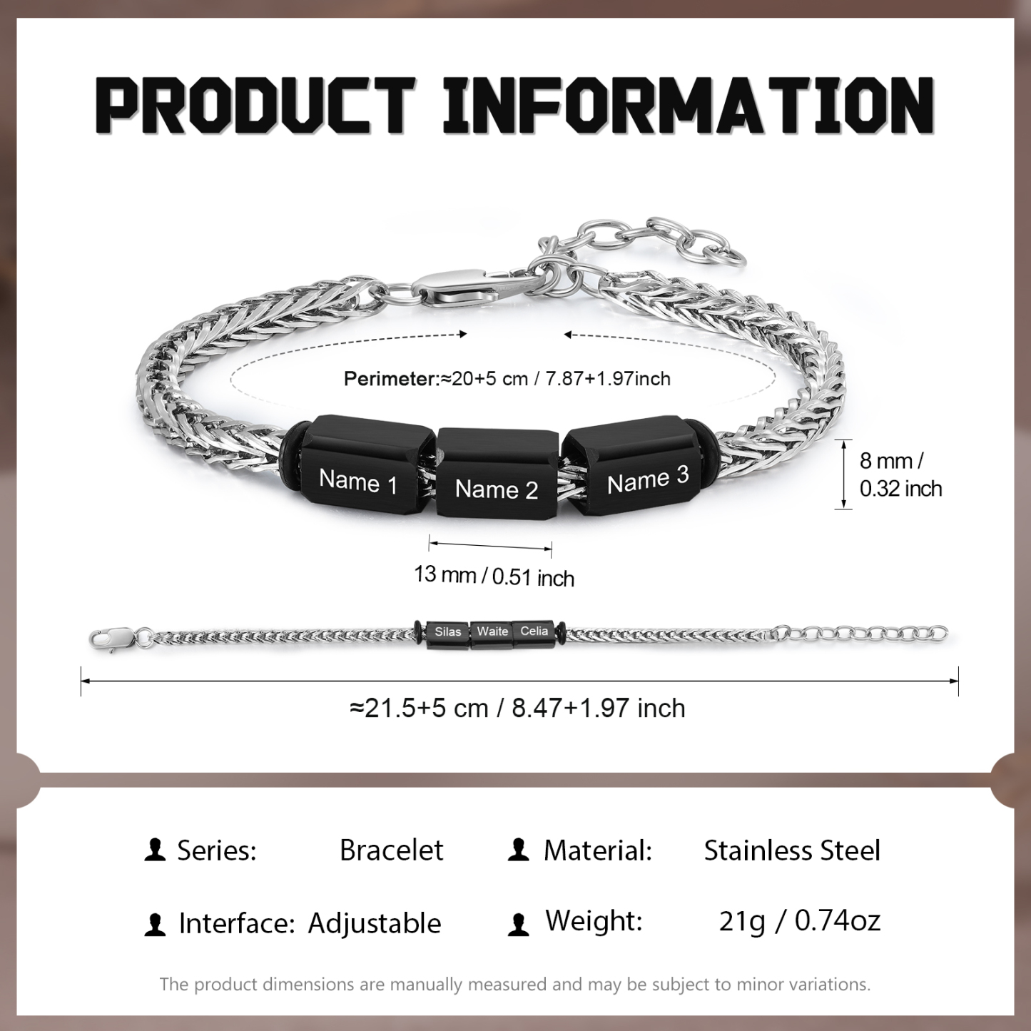 Custom 3 Names Personalised Stainless Steel Bracelet for Men – Thoughtful Father’s Day Gift from Family | Jessemade