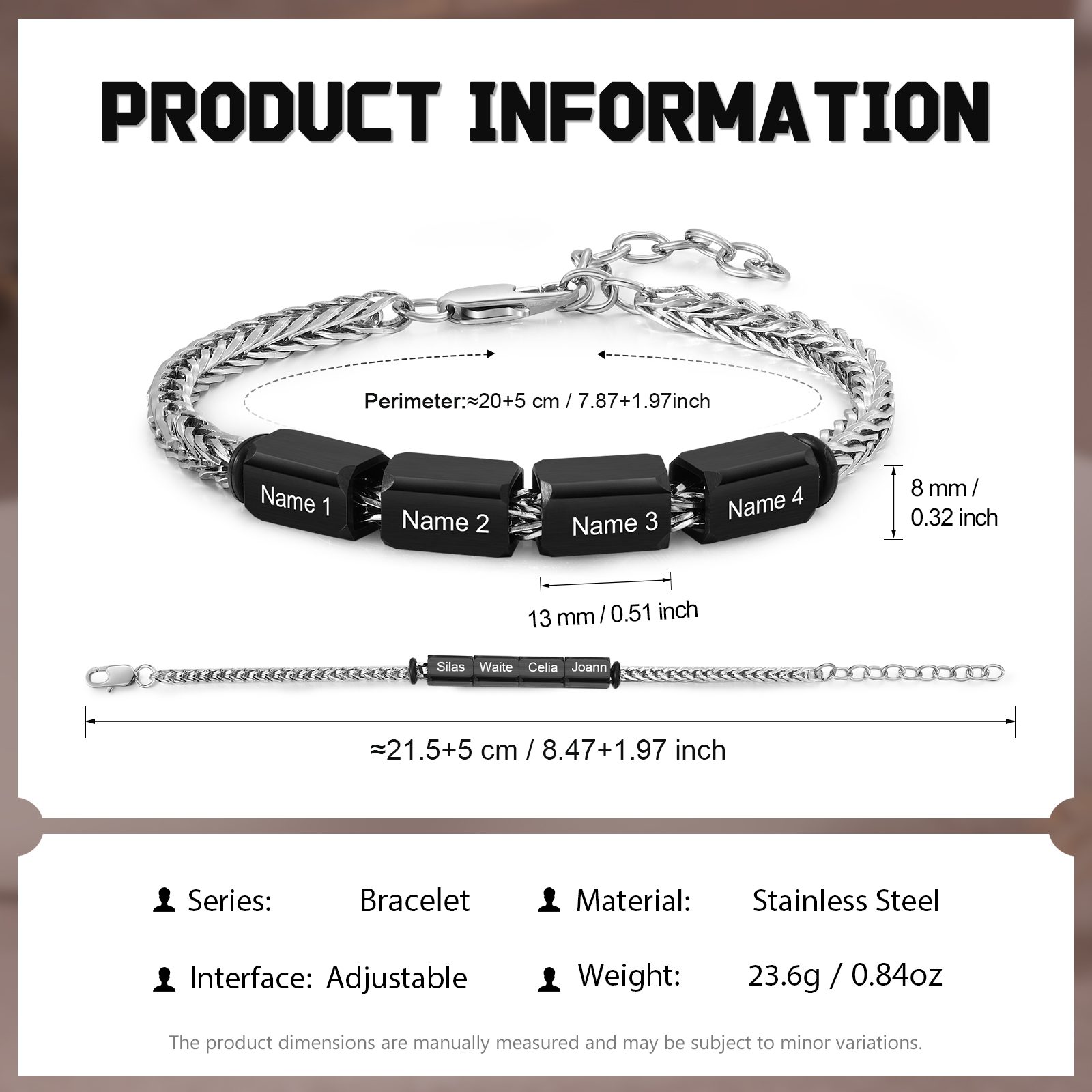 Custom 4 Names Personalised Stainless Steel Bracelet for Men – Thoughtful Father’s Day Gift from Family | Jessemade