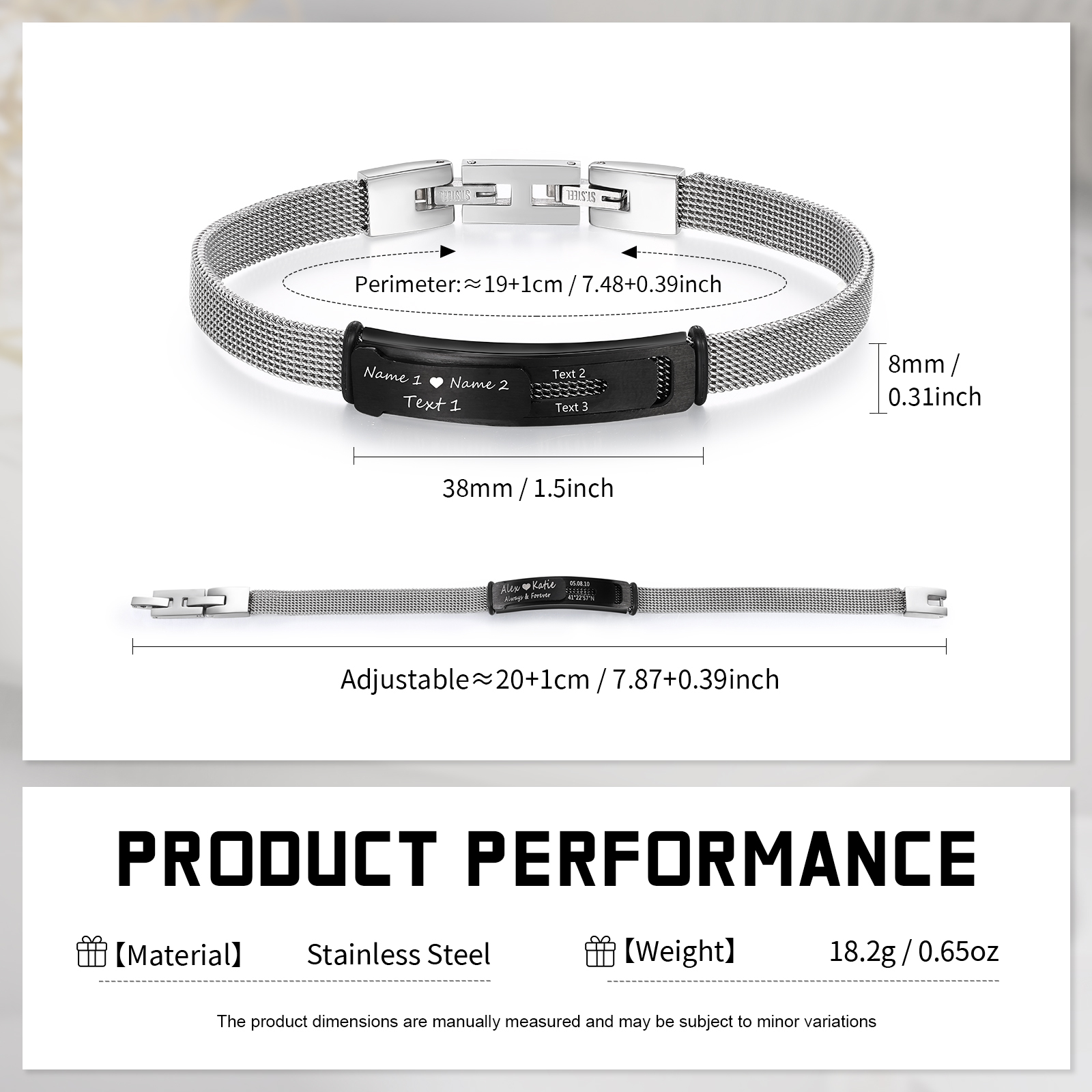 Personalised 2 Names & 3 Texts Bracelet for Couple – Stainless Steel Bracelet Gift | Jessemade