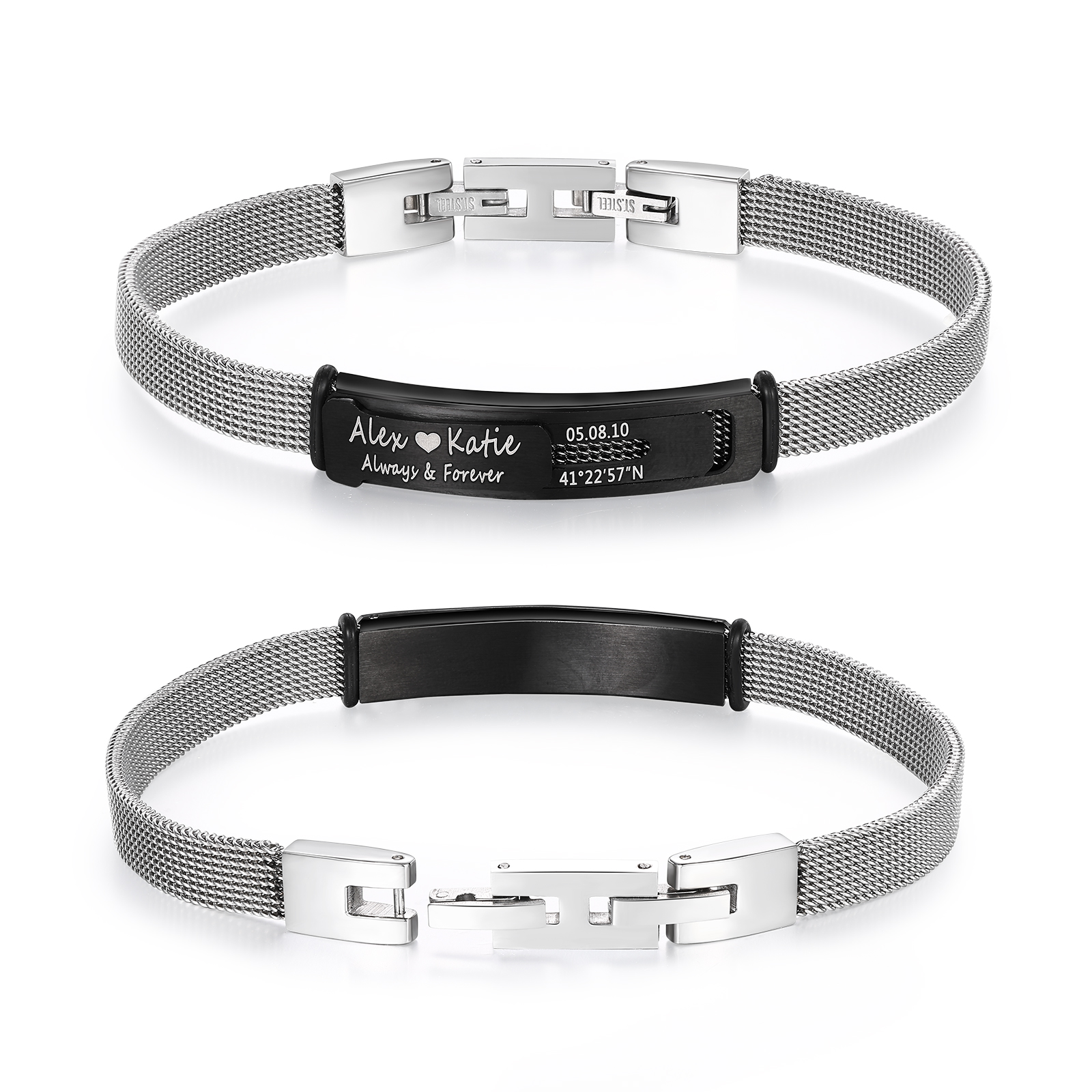 Personalised 2 Names & 3 Texts Bracelet for Couple – Stainless Steel Bracelet Gift | Jessemade