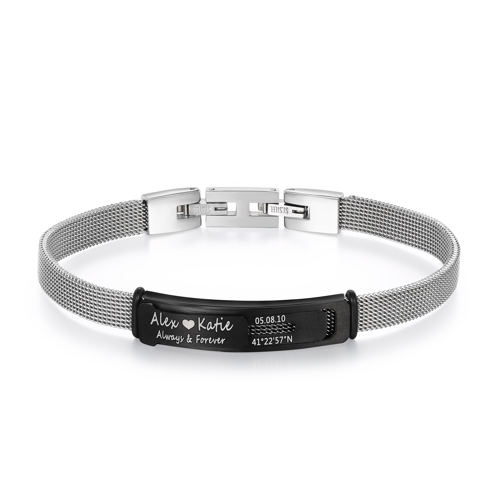 Personalised 2 Names & 3 Texts Bracelet for Couple – Stainless Steel B