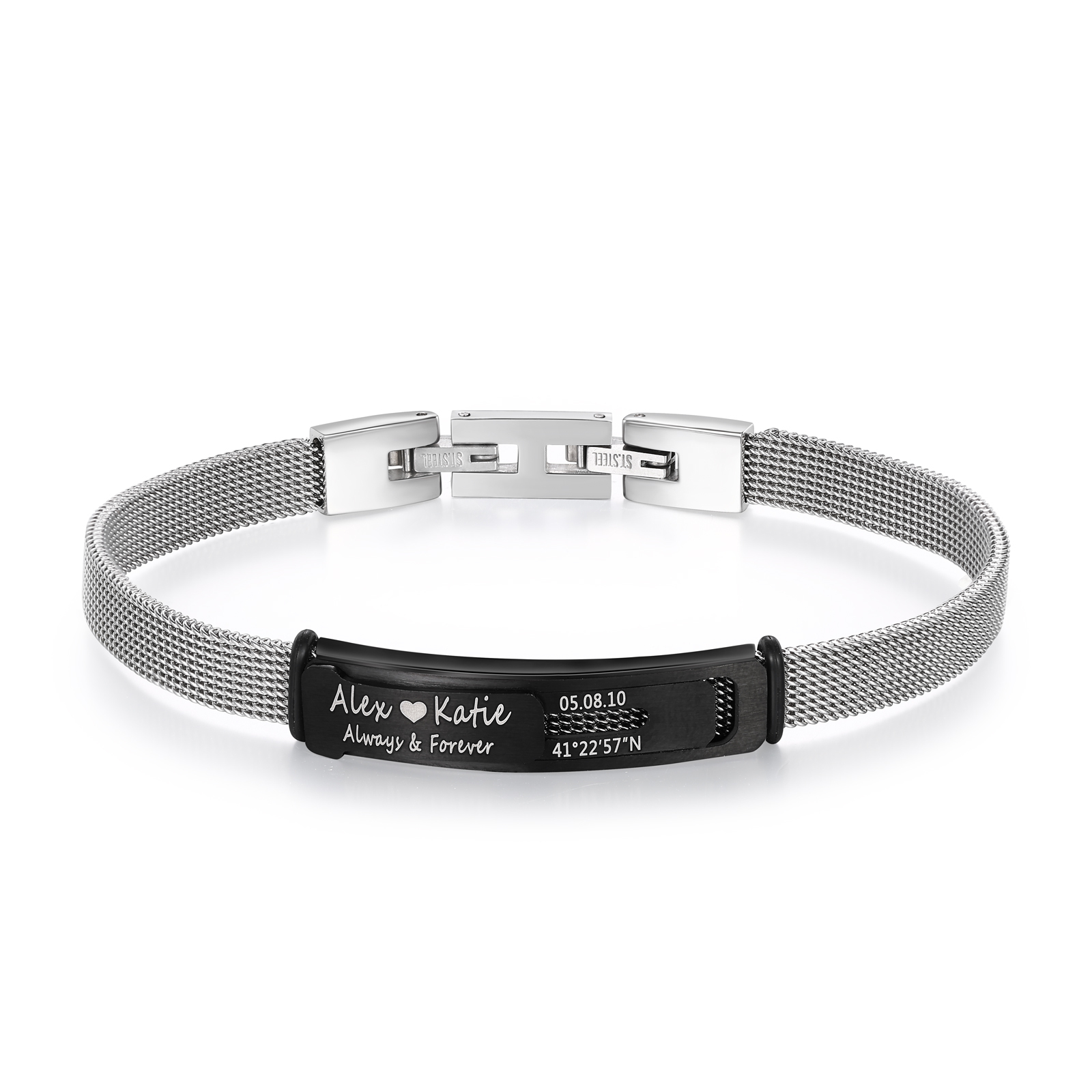 Personalised 2 Names & 3 Texts Bracelet for Couple – Stainless Steel B