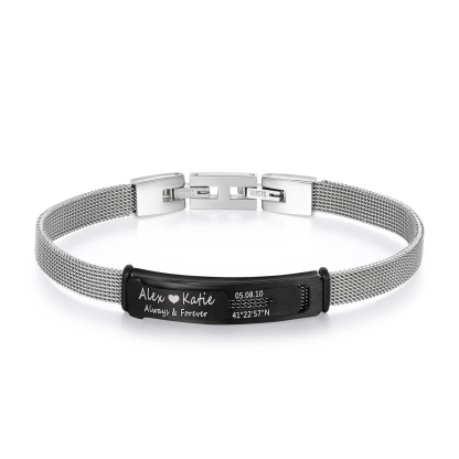 Personalised 2 Names & 3 Texts Bracelet for Couple – Stainless Steel B