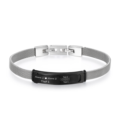 Personalised 2 Names & 3 Texts Bracelet for Couple – Stainless Steel Bracelet Gift | Jessemade