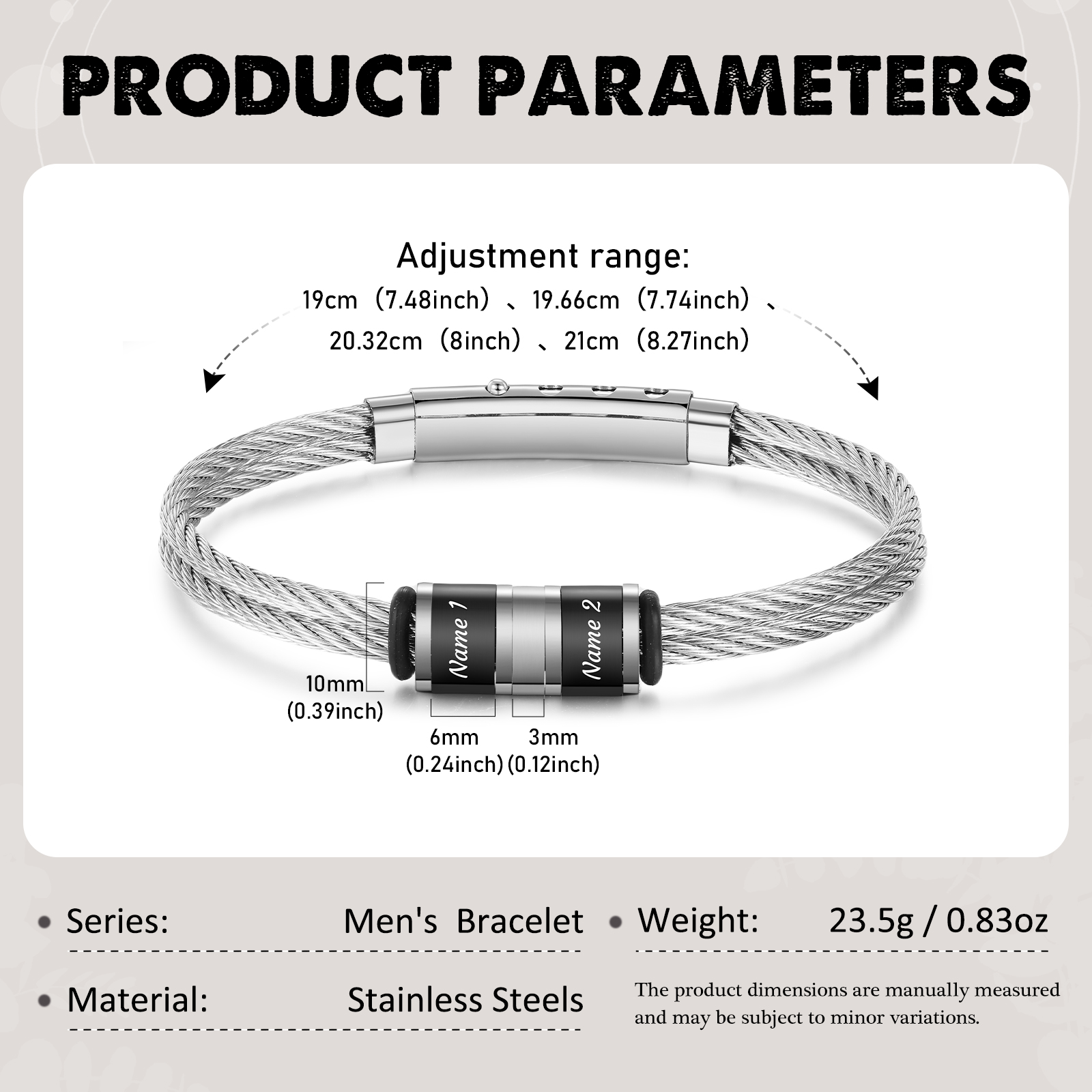 Personalised Men Stainless Steel Adjustable Bracelet with 2 Names - Custom Gift for Him | Jessemade