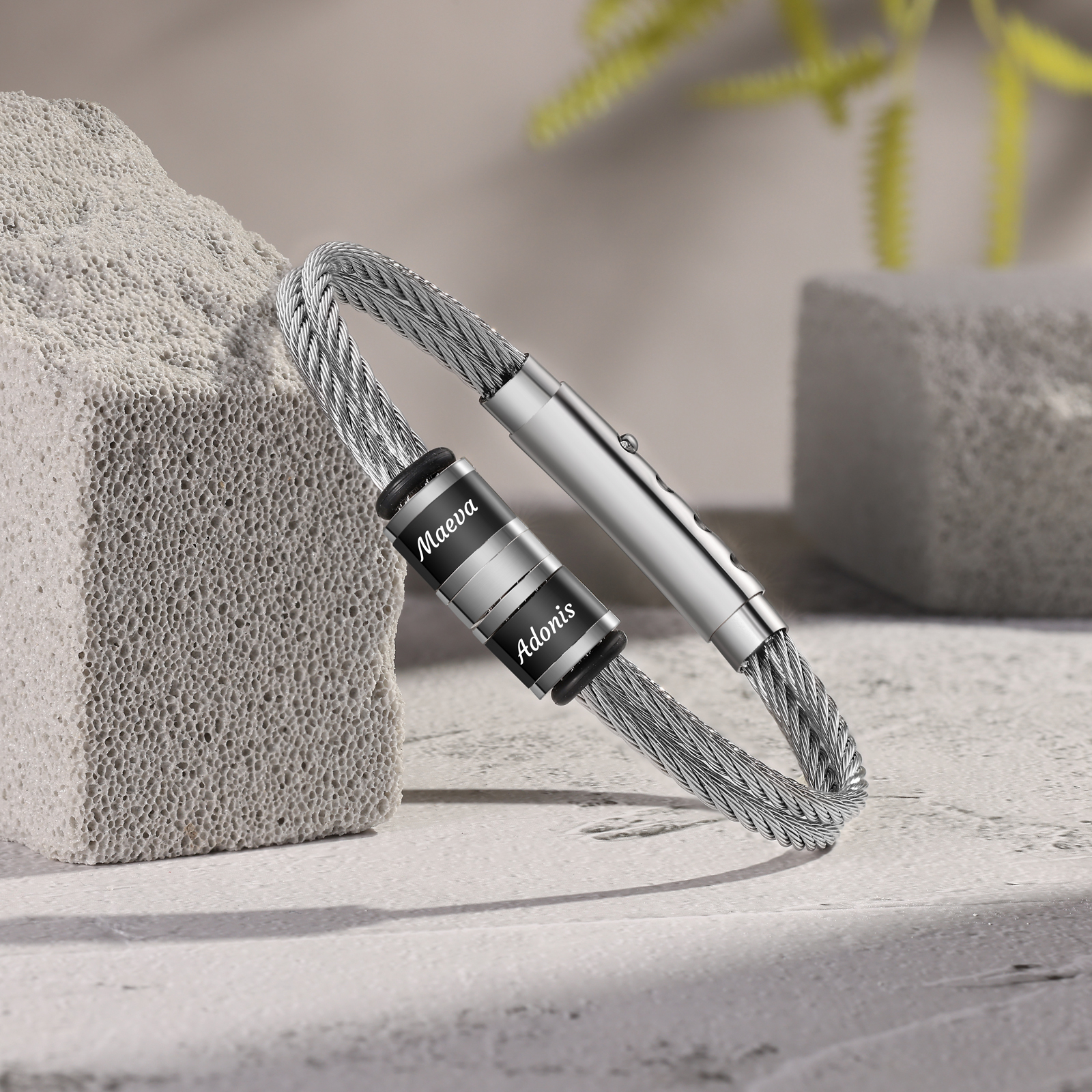 Personalised Men Stainless Steel Adjustable Bracelet with 2 Names - Custom Gift for Him | Jessemade