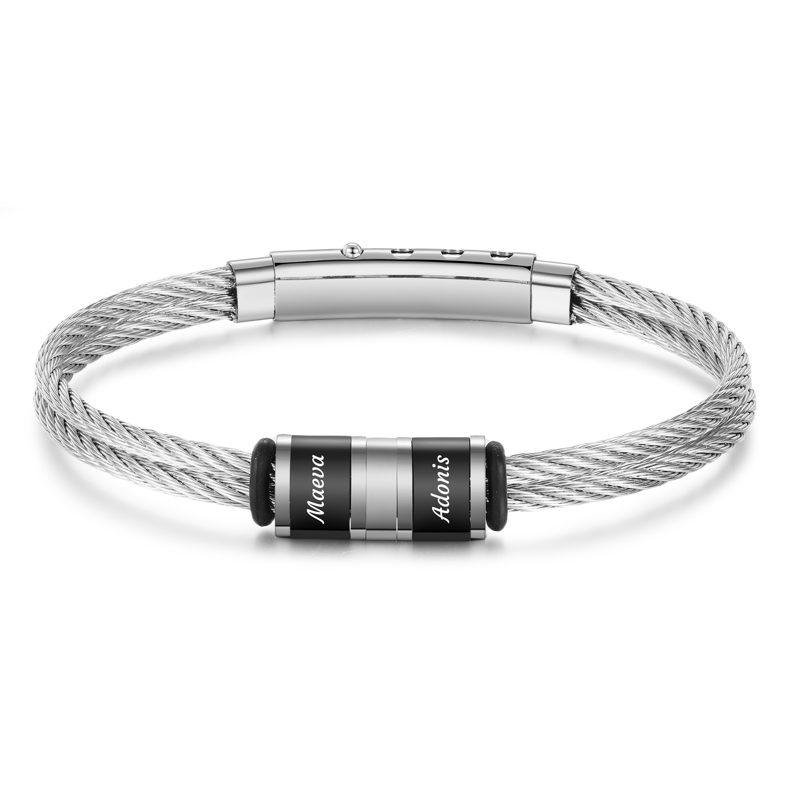Personalised Men Stainless Steel Adjustable Bracelet with 2 Names - Custom Gift for Him | Jessemade