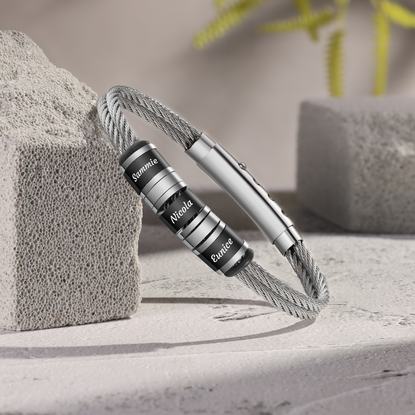 Personalised Men Stainless Steel Adjustable Bracelet with 3 Names - Custom Gift for Him | Jessemade