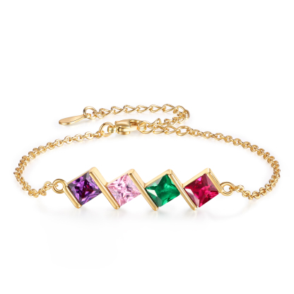 4 Birthstones Personalised Women's Birthstone Bracelet, Square Pendant