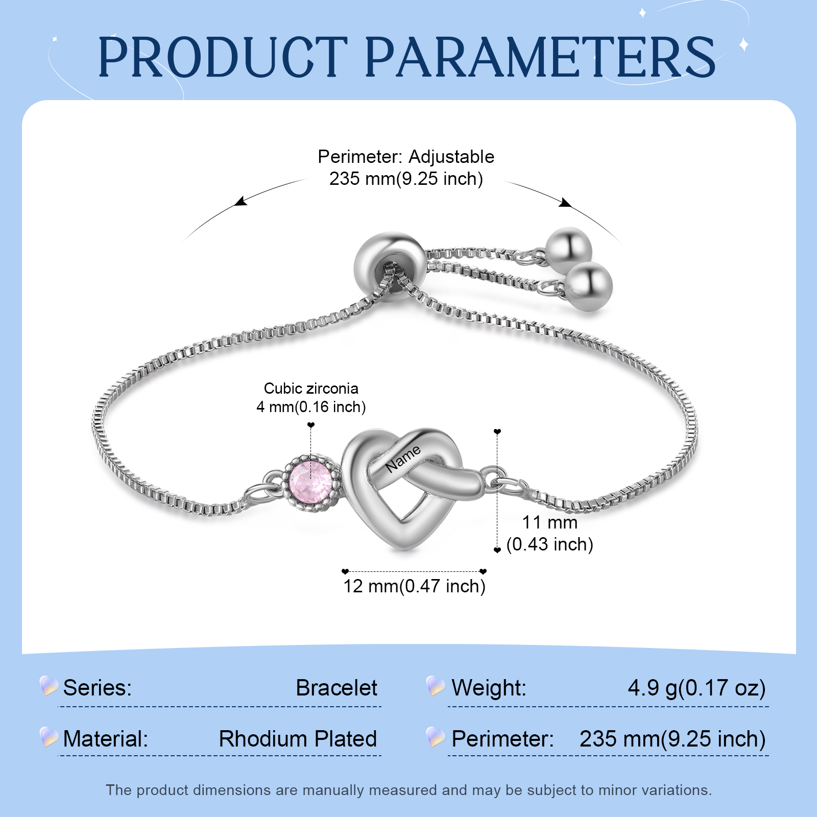 Personalised Birthstone Bracelet – Heart Knot Design, Custom 1 Name & 1 Birthstone Gift for Mother’s Day | Jessemade