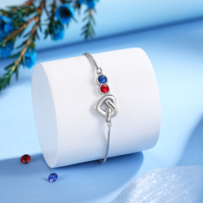Personalised Birthstone Bracelet – Heart Knot Design, Custom 2 Names & 2 Birthstones Gift for Mother’s Day | Jessemade