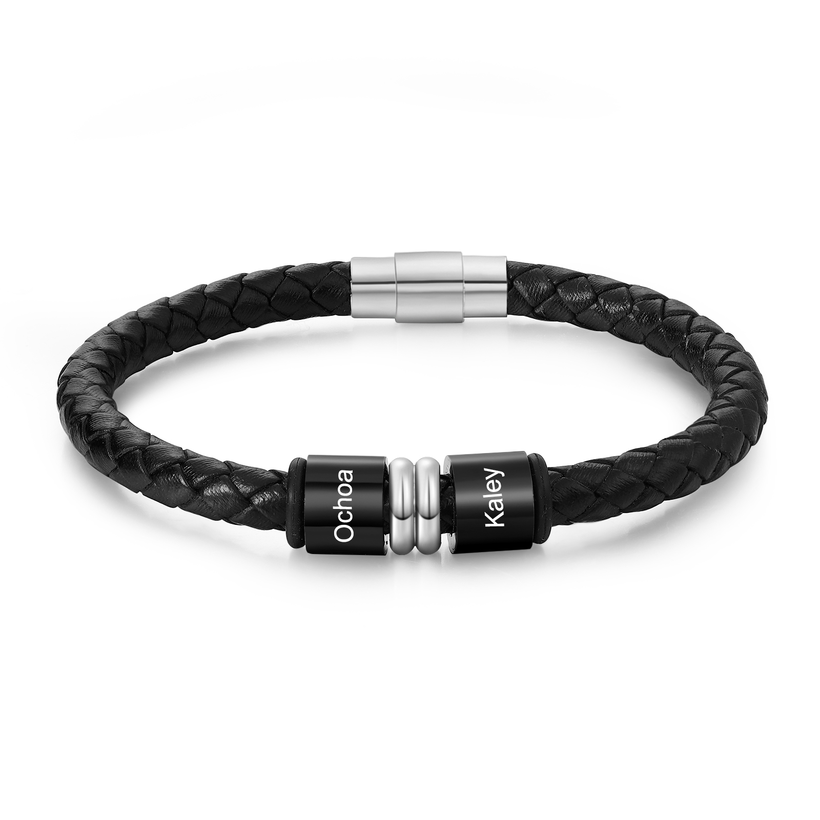 2 Names Custom Engraved Name Bracelet for Men – Leather Wristband with Personalised Beads for Him | Jessemade