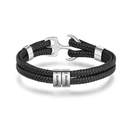 Personalised 1-4 Names Anchor Clasp Rope Bracelet for Men