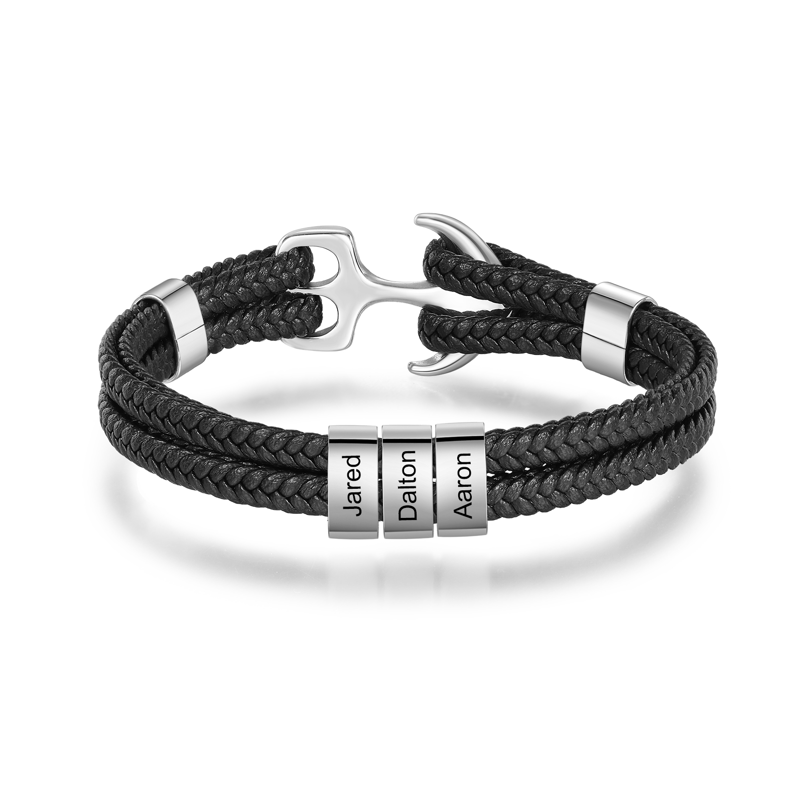 3 Names Personalised Rope Bracelet for Men – Custom Engraved Stainless Steel Anchor Clasp | Jessemade
