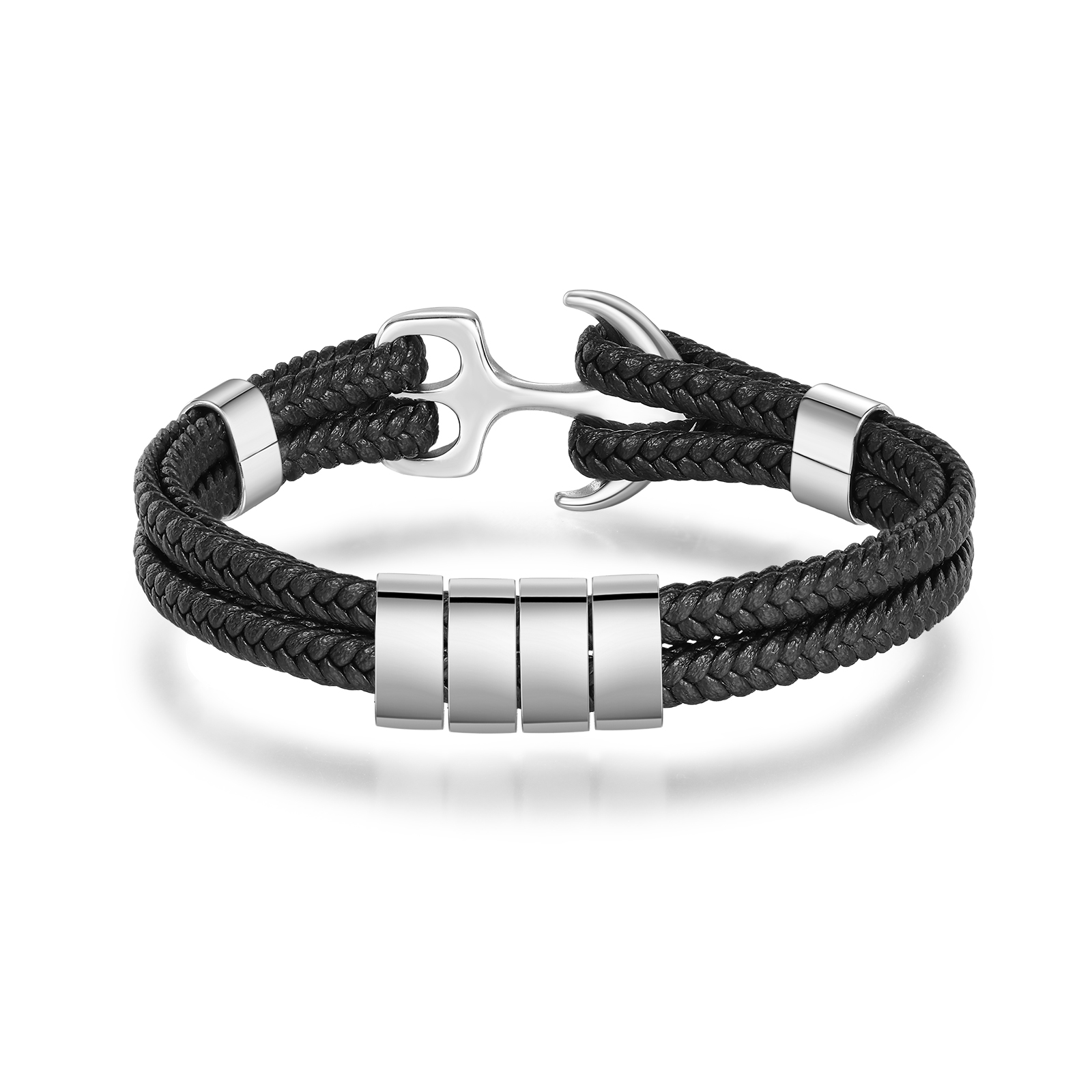 4 Names Personalised Rope Bracelet for Men – Custom Engraved Stainless Steel Anchor Clasp | Jessemade