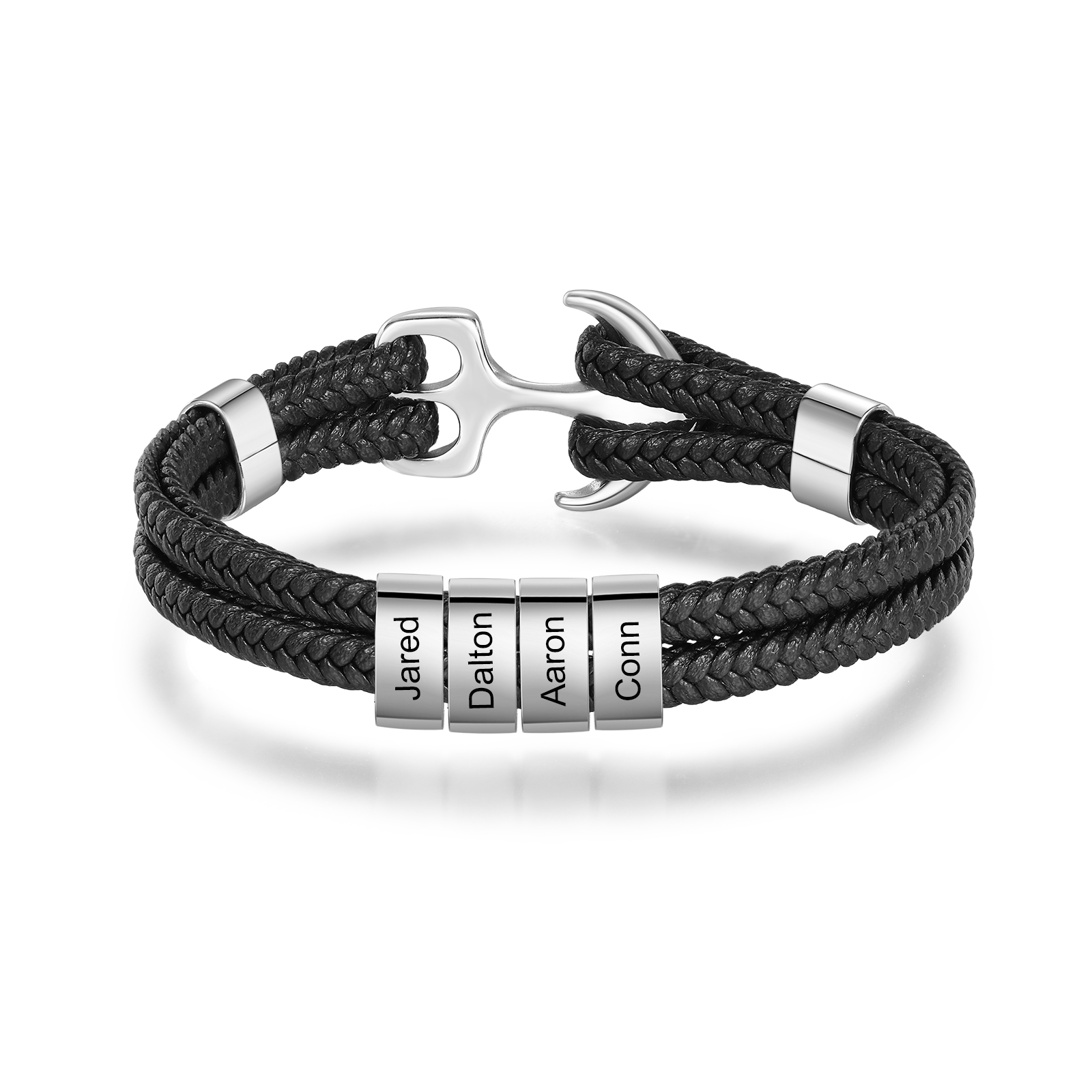4 Names Personalised Rope Bracelet for Men – Custom Engraved Stainless Steel Anchor Clasp | Jessemade