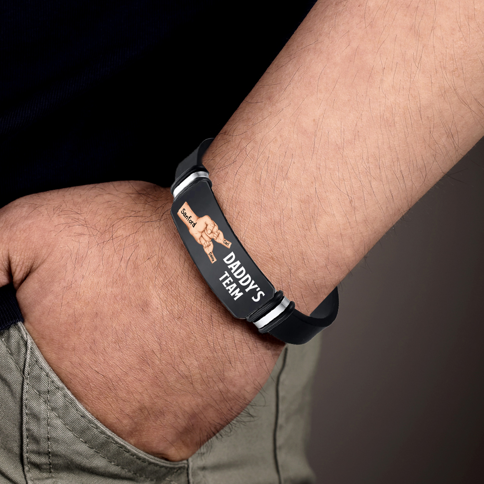 Personalised Fist Charm Bracelet Engraved 3 Names Men's Bracelet Gifts For Dad/Granddad | Jessemade