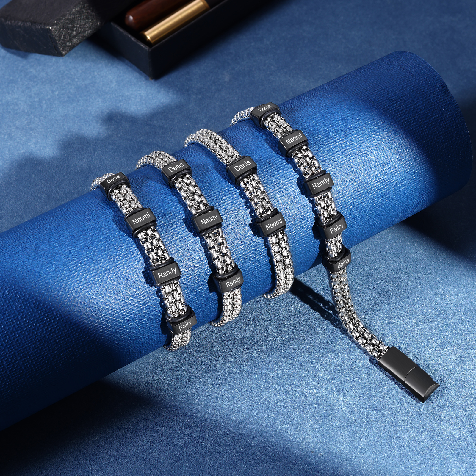 Personalised Men Stainless Steel Bracelet with 5 Names - Custom Gift for Him | Jessemade