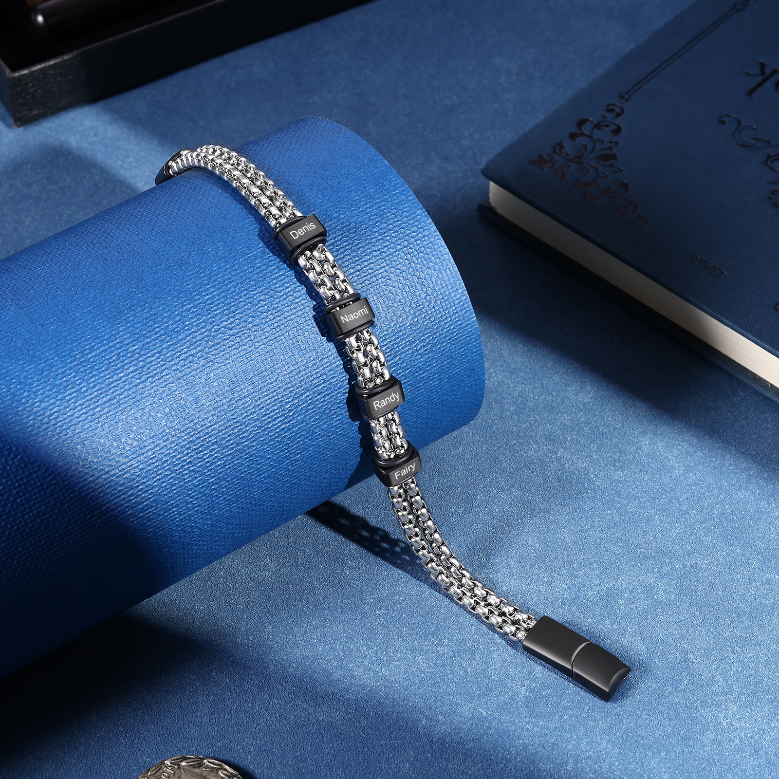 Personalised Men Stainless Steel Bracelet with 4 Names - Custom Gift for Him | Jessemade