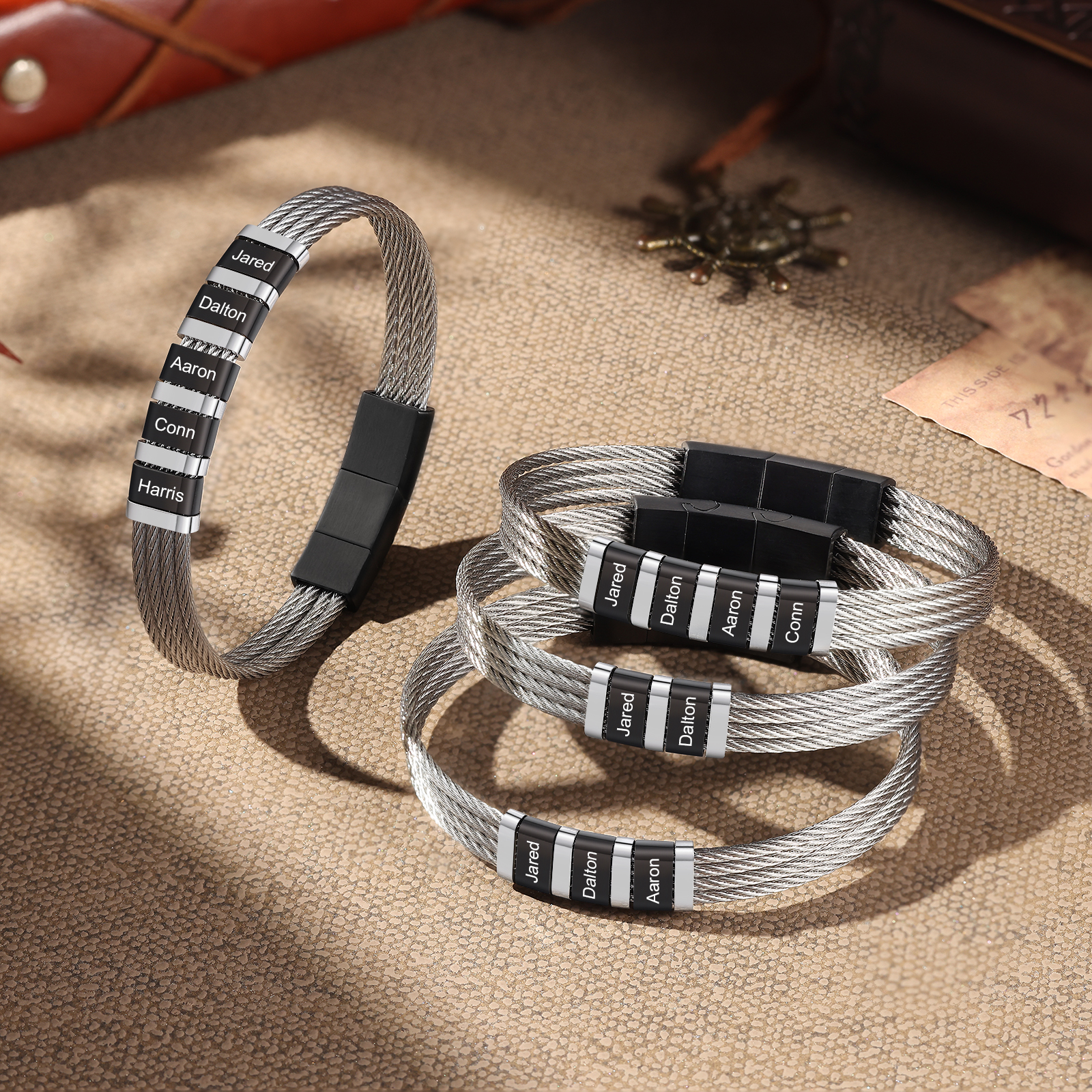 Personalised Stainless Steel Cable Bracelet with 5 Names - Custom Gift for Him | Jessemade