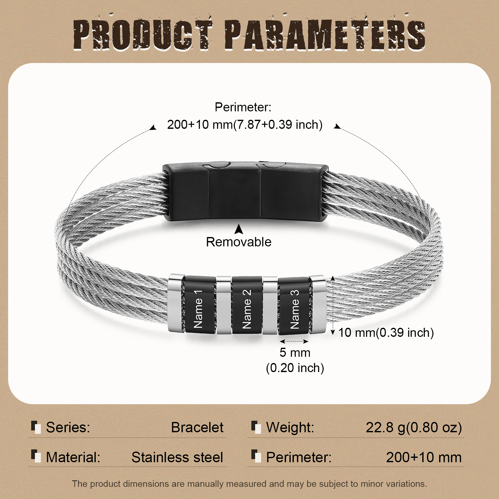 Personalised Stainless Steel Cable Bracelet with 3 Names - Custom Gift for Him | Jessemade