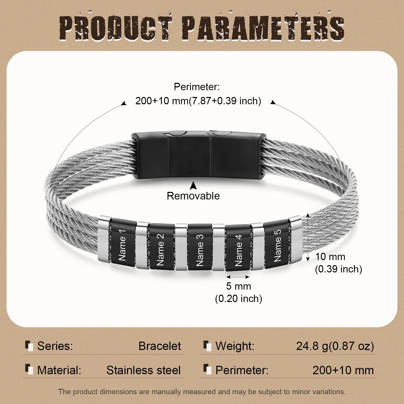 Personalised Stainless Steel Cable Bracelet with 5 Names - Custom Gift for Him | Jessemade