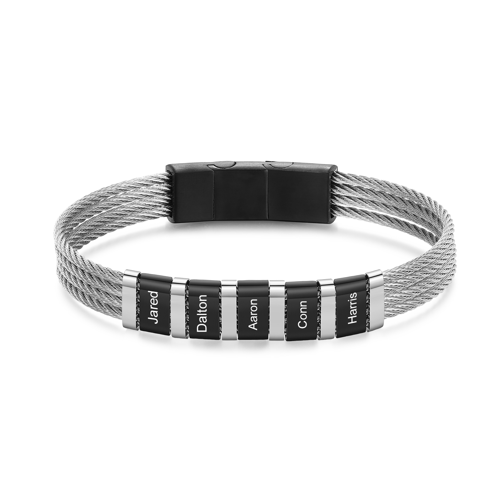 Personalised Stainless Steel Cable Bracelet with 5 Names - Custom Gift for Him | Jessemade