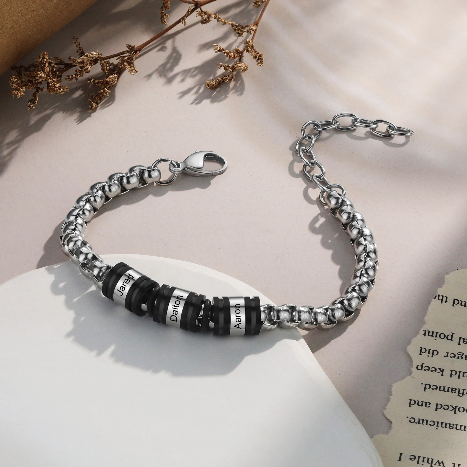 3 Names Personalised Men Adjustable Bracelet – Father's Day Gift | Jes