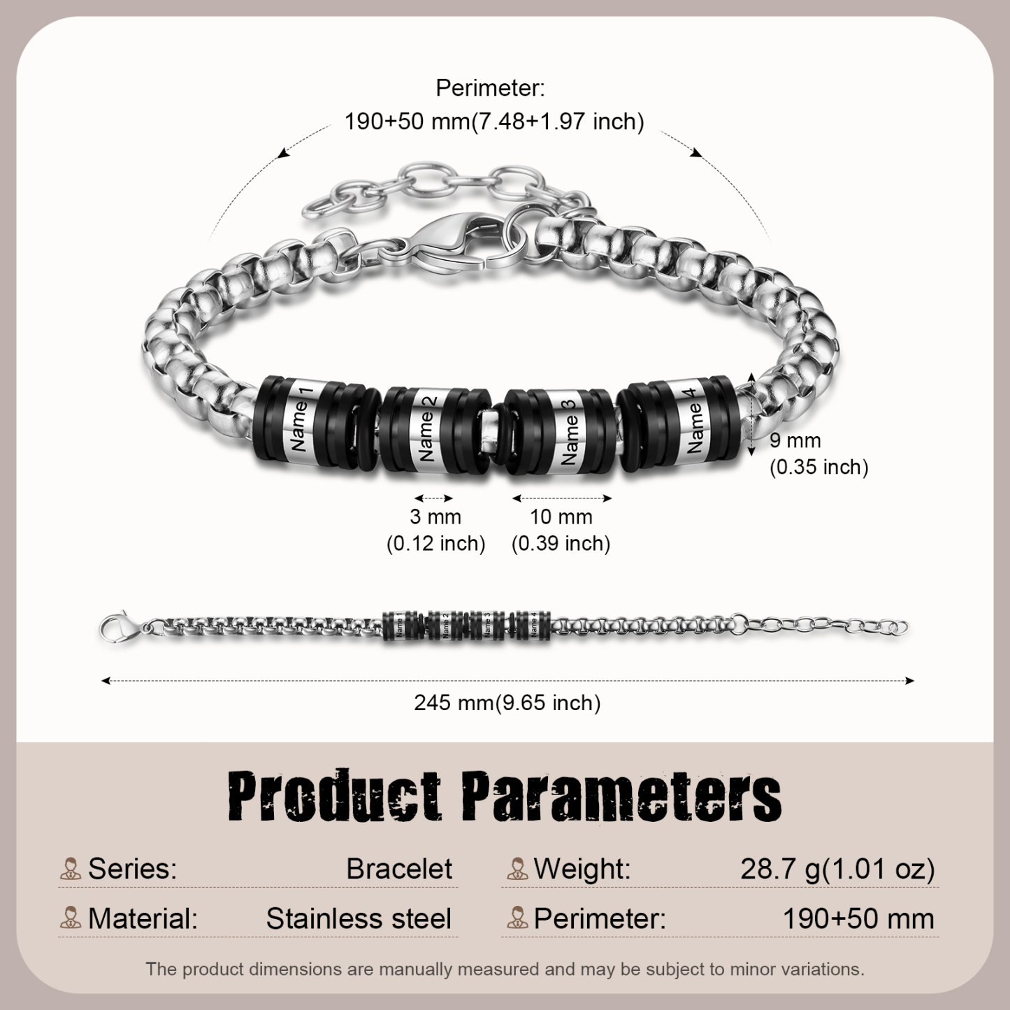 4 Names Personalised Men Adjustable Bracelet – Father's Day Gift | Jessemade