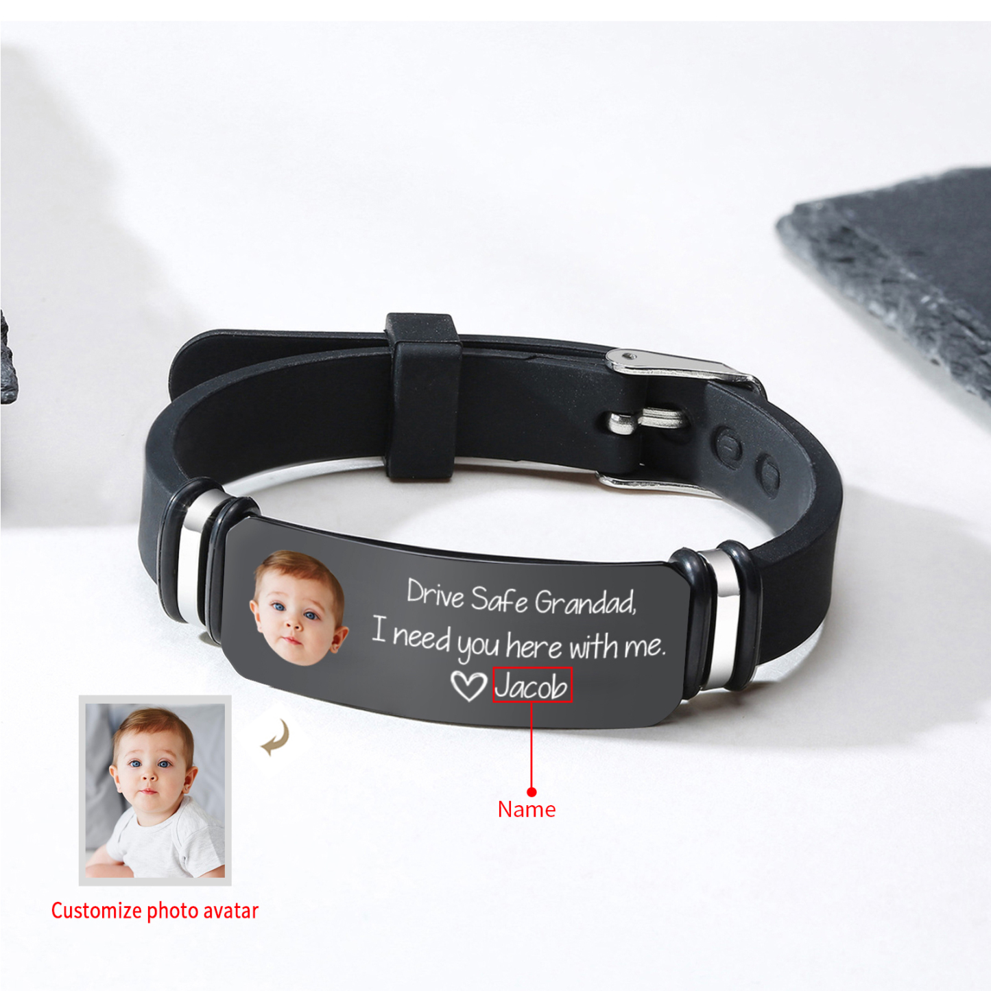 Personalised Man’s Bracelet with Engraved Name & Photo – Thoughtful Gift for Father or Grandad | Jessemade