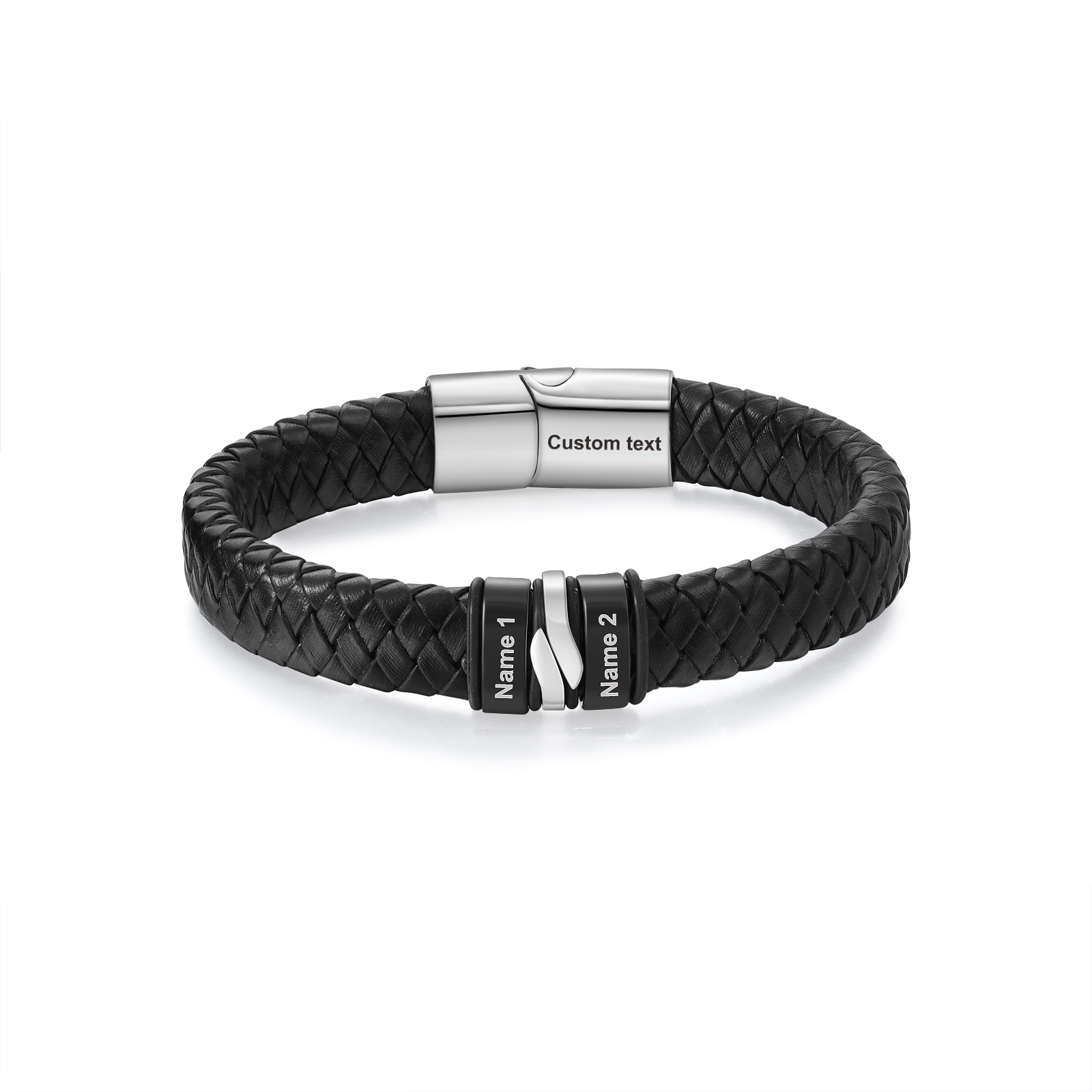 Personalised Leather Men’s Bracelet – Custom Father’s Day 2-5 Names & 1 Text Keepsake
