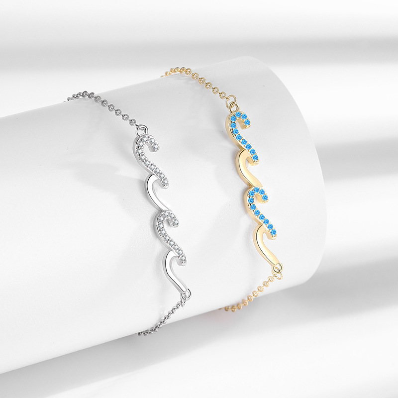 Wave Bracelet in Silver or Gold – Crystal Ocean Wave Chain Bracelet for Women, Beach-Inspired Jewellery Gift | Jessemade